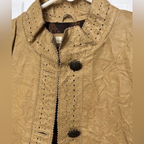 Wilson’s Camel Yellow patchwork leather jacket with stitching laser cut western - Picture 3 of 15